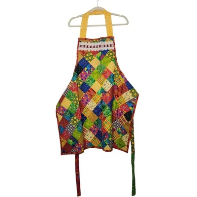 Vintage Handmade Patch Quilt Lace Apron Reversible Double Sided 90s Art  - Image 1 of 4