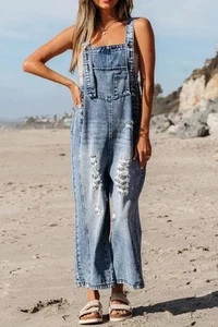 Denim-Overall mit weitem Bein und Latztasche im Used-Lo - Bild 1 von 14