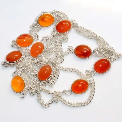 Collar largo cadena cornalina enchapado en plata 925 36" regalo para esposa MJ Foto 1 de 3