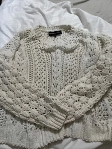 Maglione pullover Kendall & Kylie avorio panna a costine cropped grosso corto maglia L - Foto 1 di 2