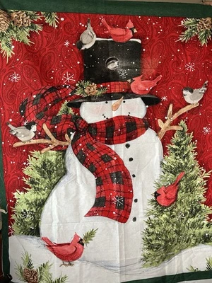 Susan Winget Snowman Fabric Panel Cardinal Christmas Winter Red Bird 1Y F64 - Image 1 of 4