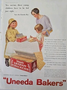 1950 Uneeda Bakers Graham Crackers Boy Yellow Raincoat Original Vintage Ad  - Bild 1 von 1