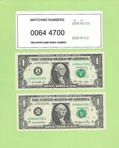 MATCHING '0064 4700' .. UNCIRC .. 2009 $1 A-D & 2006 $1 B-I SAME NUMBER - Picture 1 of 1