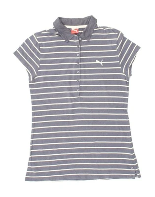 PUMA Womens Polo Shirt UK 12 Medium Blue Striped Cotton CF15 - Image 1 of 3