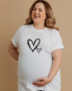 Simple Two Hearts Maternity T-shirt | Maternity T-shirt White Black - Picture 1 of 3