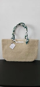 Oscar De La Renta Straw Material/Floral Scarf Handle Tote Bag (Brand New/TSA) - Picture 1 of 8