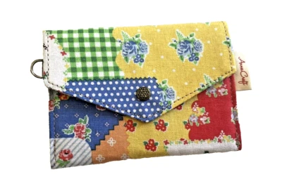 New Handmade Canvas Yellow Patchwork Print Keychain Envelope Wallet 4.5" x 3.5" - Image 1 of 4