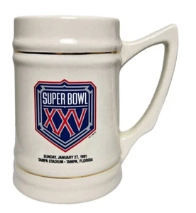 Pietra tazza vintage Super Bowl XXV gennaio 1991 Tampa Stadium Florida logo bianco - Foto 1 di 10