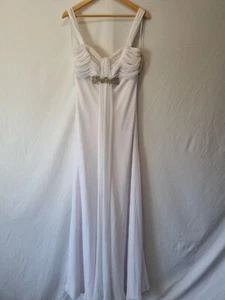 Imoda White Chiffon Sweetheart Beaded Ruched Empire Wedding Dress Sz 12 - Picture 1 of 13