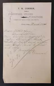 1896 T. N. Conner Hardware Stufe Fattura Fattura Floris, Iowa - Foto 1 di 1