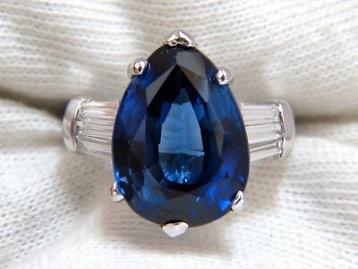 6.10 Ct Real Pear Sapphire & Diamond Engagement Band Set 14K Solid White Gold - Image 1 of 4