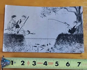 Familie Sommer Spaß unter Baum Angeln Volkskunst Zeichnung Original Vintage unbekannter Künstler - Bild 1 von 2