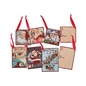 Set/6 3" Primitives by Kathy Wooden Retro Santa Gift Tags Retro Christmas Decor