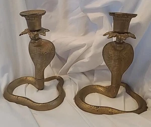 Kerzenständer Messing Schlangenform, original Handarbeit, antik, 2er Set - Bild 1 von 12