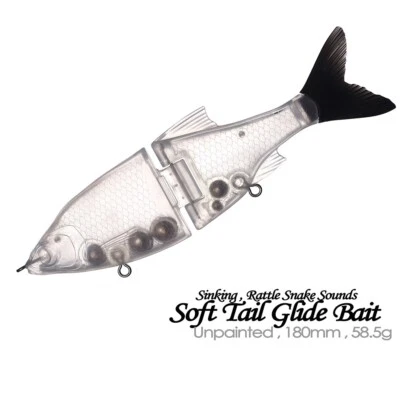 5PCS 18CM 58.5G Rattle Soft Tail Gilde Bait Unpainted Bait Blank Fishing Lure - Image 1 of 4