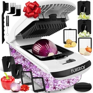 Food Onion Vegetable Cutter and Spiralizer - with Container (4 in 1, White) - Picture 1 of 6
