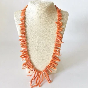 GORGEOUS NATURAL CORAL BRANCH NECKLACE STERLING CLASP HAND KNOTTED UNDYED CORAL - Picture 1 of 12