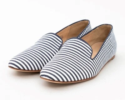 J. Crew Darby Printed Loafer Flats Women's Size 5.5 Blue & White Striped Shoes - Image 1 of 4