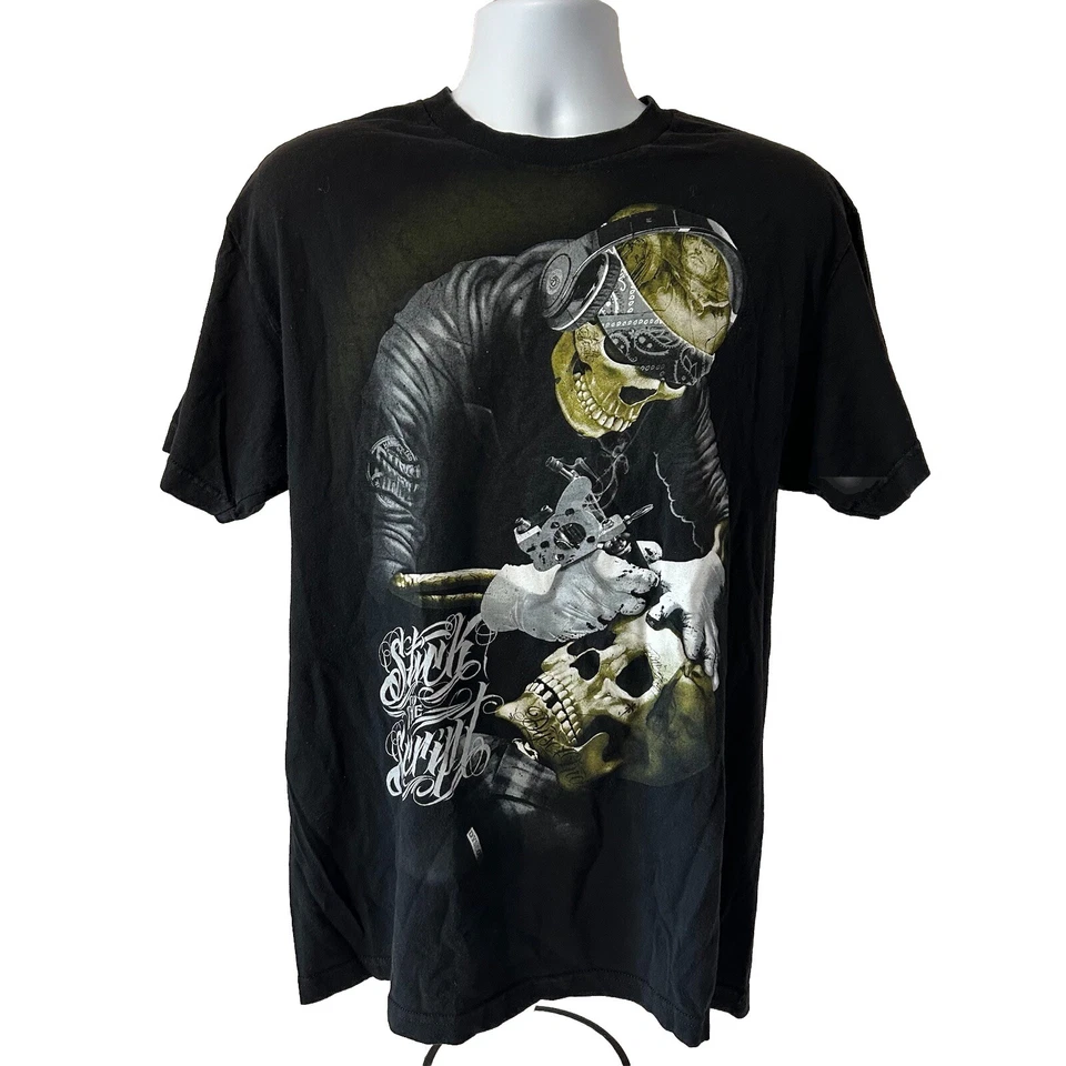 86 Dyse One Auténtica Camisa Hombres Grande Negra Manga Corta Calavera Esqueleto Tatuaje Foto 1 de 4
