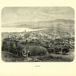 Zurich by Ernst Heyn 1883 Black & White Landscape Print Disbound Antique Book - Picture 1 of 3