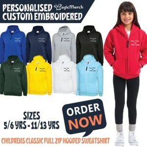 Felpa con cappuccio zip intera classica ricamata personalizzata Uneek bambino il tuo testo - Foto 1 di 23