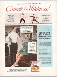 Vintage Print Ad 1949 Camel Tobacco Hugo Castello Jane Gilbert Fencing - Picture 1 of 1