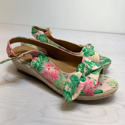 Sandálias anabela floral Comfortview alpargatas rosa feminina 8W Slingback Zanea - Imagem 1 de 4