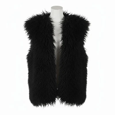 Traditional  Sheepskin Vest Black Caucasian Mountain Handmade Natural Wool Fur - Image 1 of 4