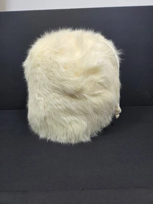 Vintage Rabbit Fur Muff Wedding Hand Warmer Satin Lining Carry Strap Regencycore - Image 1 of 4