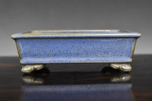 Japanese Bonsai Pot HEIAN KOZAN 4.9"(12.4cm) Blue Glazed Rectangle L431 - Picture 1 of 6