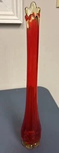 Vintage Mid Century Modern MCM Red And Yellow Swung Glass Vase 15” - Picture 1 of 4