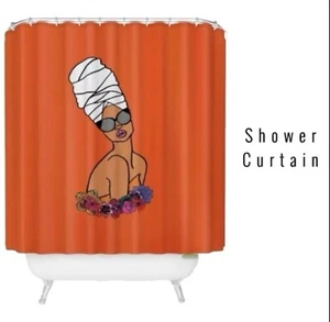 Dorcas Creates Society 6 African Woman, flowers /headdress Orange Shower Curtain - Picture 1 of 6