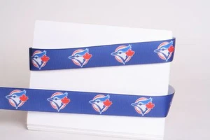 NASTRO GROSGRAIN TORONTO BLUE JAYS 7/8" 1,3,5,10 IARDE NAVE DA BASEBALL DAGLI USA - Foto 1 di 1