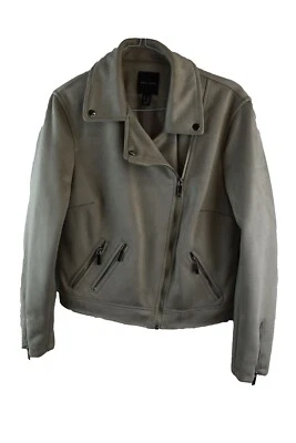 New Look Womans Grey Faux Suede cropped Biker 90s Jacket Size 14 - Image 1 of 4