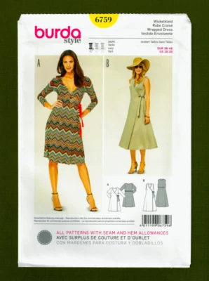 EASY Wrap & Tie Dress Sewing Pattern, Sleeve Variations (Sizes 10-20) Burda 6759 - Image 1 of 4