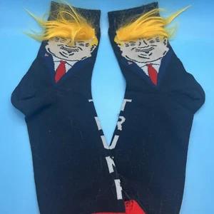 President Donald Trump Socks With Hair Mid-Calf Cotton Blend Black - Picture 1 of 3