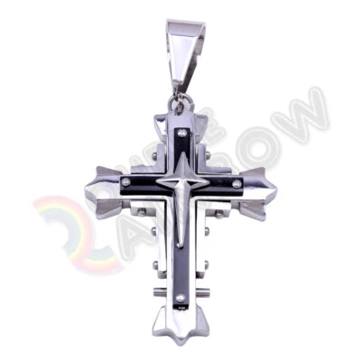 Colgante Cruz Hombre Acero Inoxidable Oro Negro Plata P03 Foto 1 de 2