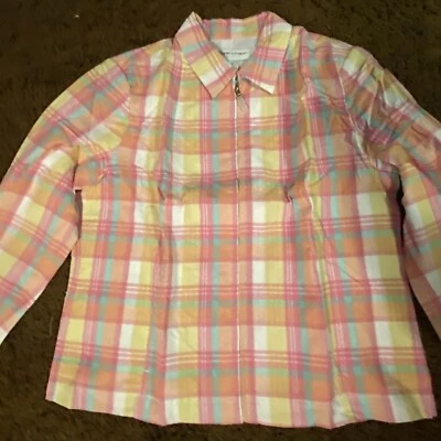 全新 Draper's & Damon's 夹克 粉色 粉彩 格子 Zip Wome's PM Petite Spring 全新无标签 — 第 1/4 张图片