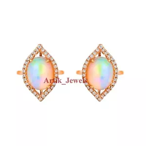 Natural Fire Opal Gemstone With 14K Rose Gold Plated Silver Cufflink #1341 - Picture 1 of 13