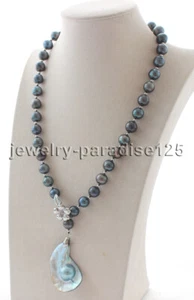 J8256 - 22.5" 11mm black round Freshwater Pearl necklace + Mabe pearl pendant - Picture 1 of 6