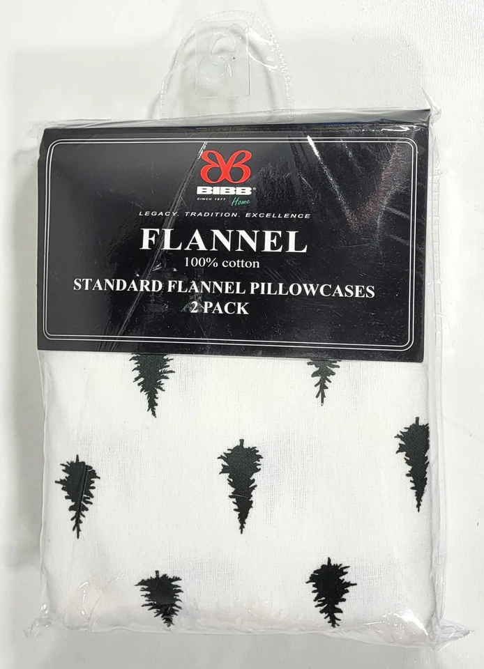Bibb Home Flannel Pillowcases 2 Pack 100 Cotton White Green Forest Cabin 20x30"