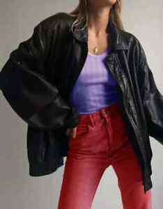 Oversized Leather Jacket Handmade 90s Women Jacket Retro Vintage Style Genuine