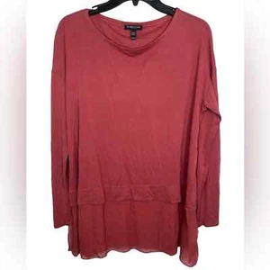 Eileen Fisher Red Long Sleeve Stretch Silk Jersey Boxy Mixed Media Tunic Top MP - Picture 1 of 11