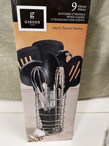 GIBSON HOME 9 PIECE KITCHEN UTENSILS WITH CADDY CHEF'S BETTER BASICS - Picture 1 of 3