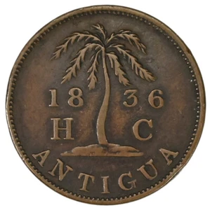 ANTIGUA 'Hornel & Coltart' Farthing Token 1836 XF British Administration - Foto 1 di 2