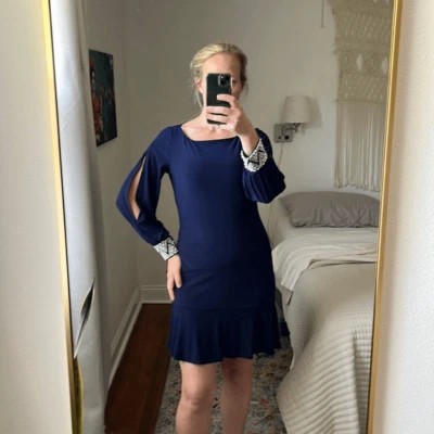 Marina Embellished Navy Blue Minidress Size 4 - Image 1 of 4