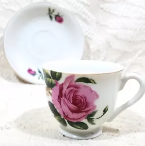 TAZZA DA TÈ VINTAGE NIPPON YOKO BOEKI DEMITASSE E PIATTINO ROSA ROSA FINITURA ORO GIAPPONESE - Foto 1 di 19