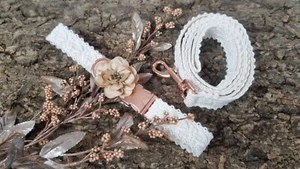 Hundehalsband und Leine Set aus Spitze roségold weiß Boho Hochzeit Shabby edel - Bild 1 von 11