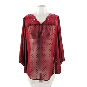 NWT STYLE&CO Sheer Blouse Size 0X Eyelet Flower Textured Chiffon Red - Picture 1 of 14