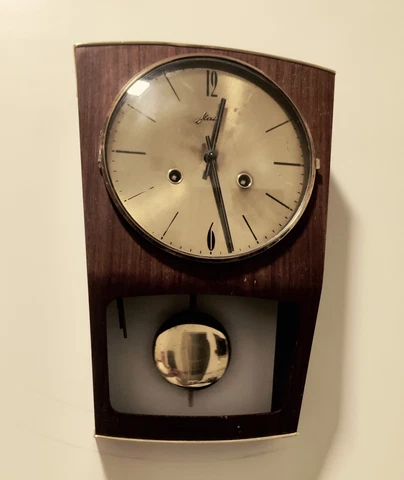1940s HAID ART DECO MADE IN GERMANY PENDULUM WALL CLOCK CURVED GLASS Cover